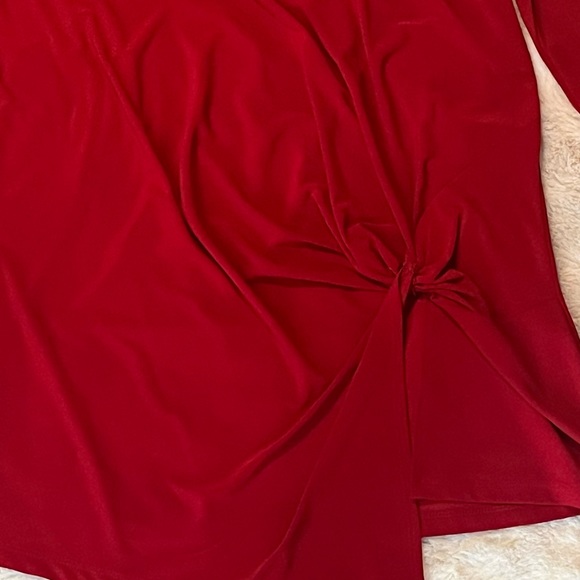 Clara Sun Woo | Twist Tie Tunic Top Asymmetrical Hem 3/4 sleeves in Red | Small - Picture 4 of 14